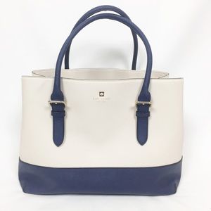 ♠️Kate Spade Large Leather Tote Cream/Navy Blue